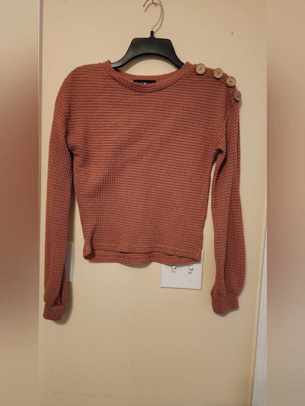 Derek Heart Rust Waffle Knit Shoulder-Button Sweater